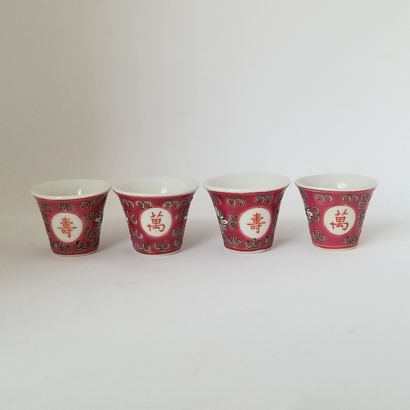 Vintage Mun Shou Jingdezhen Red Rose Longevity Miniature Chinese Tea Set - Picture 8 of 15